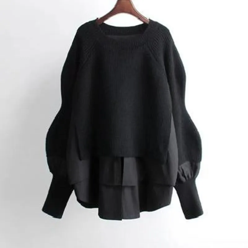 Korėjos versija prarasti mados megzti paltai pavasarį ir rudenį naujų užsienio stiliaus megztinis susiuvimo marškinėliai netikrą dvi viršūnes . ' - ' . 1