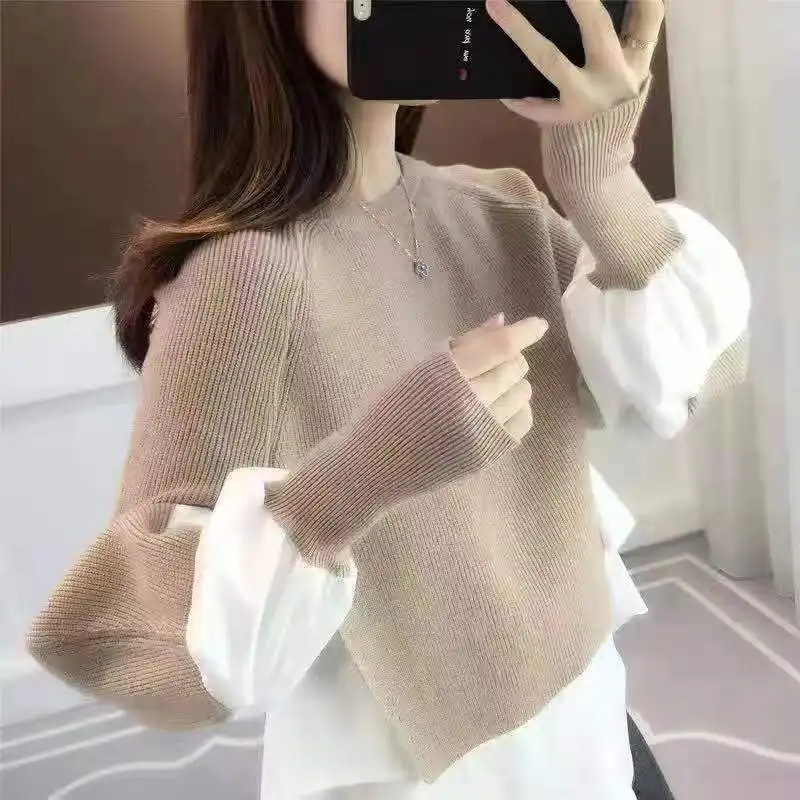 Korėjos versija prarasti mados megzti paltai pavasarį ir rudenį naujų užsienio stiliaus megztinis susiuvimo marškinėliai netikrą dvi viršūnes . ' - ' . 2