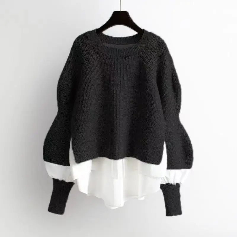 Korėjos versija prarasti mados megzti paltai pavasarį ir rudenį naujų užsienio stiliaus megztinis susiuvimo marškinėliai netikrą dvi viršūnes . ' - ' . 3