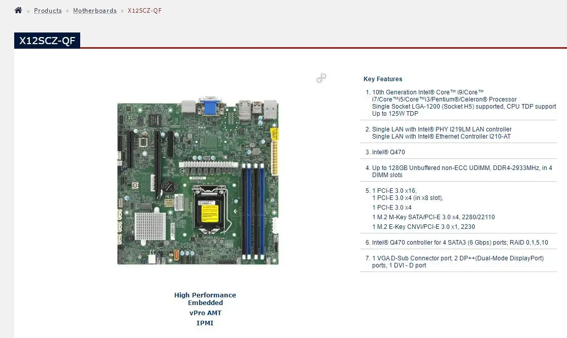 X12SCZ-QF už Supermicro Aukštos kokybės Įterptųjų Plokštė 10 Gen Core i9 i7 i5, i3 LGA-1200 DDR4 SATA3 . ' - ' . 1