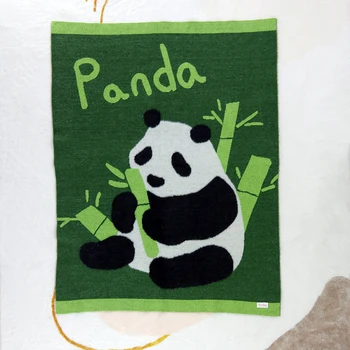 Custom Žiemos Unisex Dizainerio Patalynės Plaukuotas Apima Žalia Panda Modelio Megztas Kūdikių Pūkuotas Minkštas Šiltas Sofa Mesti Antklodės