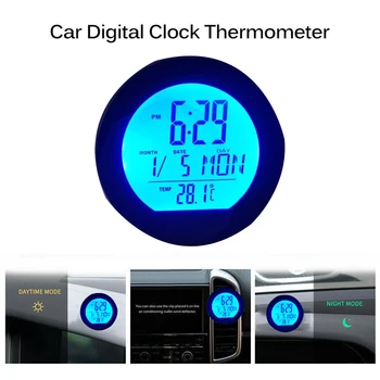 Automobilių Auto LCD Skaitmeninis Laikrodis, Termometras, Temperatūros Įtampos Matuoklis, Baterija Stebėti, Universalus Maitinimo Saulės Automobilių Laikrodis Priedai