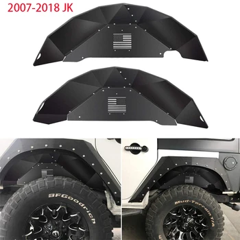 Galiniai Fenderio Įdėklai (JAV Vėliava Logotipas) už Jeep Wrangler 2007-2018 JK JKU 4WD Aliuminio Lengvos Konstrukcijos Juodos spalvos Splash Apsaugai