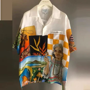 Vasaros Oranžinės Spalvos Šilko Kasablanka Marškinėliai Vyrams, Moterims Streetwear Casa Blanca Logotipo Geriausios Kokybės Portretas Spausdinti Havajų Paplūdimys Marškinėliai