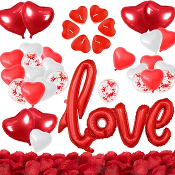 Valentino Dieną, Balionų Dekoracijos XXL MEILĖS Laišką Balionas Širdis, Žvakės, Rožių Žiedlapiai Raudona Balta Širdies Konfeti Balionus St V