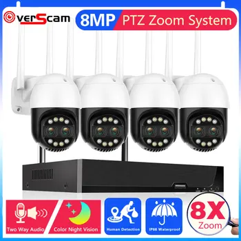 8X Zoom 4K Wifi PTZ IP Kamera su 4CH 8MP POE NVR Sistema Auo Sekimo 2 Būdu, Garso ir VAIZDO Apsaugos Stebėjimo Kameros Rinkiniu 8CH