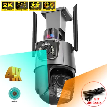 4K 8MP Dvigubo Objektyvo Jungtis Wi-fi IP Kamera, Lauko Apsaugos VAIZDO 360 PTZ Vaizdo Secur Surveillanc Kamera Smart Home Cam
