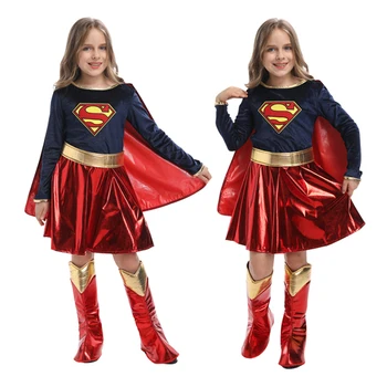 Vaikai Anime Cosplay Raudona Supergirls Kostiumai Su Apsiaustu Karnavalas Gimtadienio Tema, Šaliai, Papuošalai Suknelė