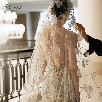 PEORCHID Šampanas/White Pearl Gėlių Nuotakos Vualiai Accesoires Mariage Femme Prabangos Ilgai Katedra Vestuvių Šydas, Už Nuotaka 2023